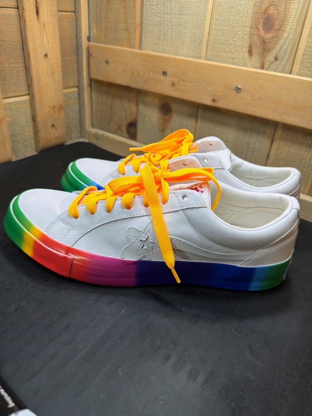Converse x GOLF le FLEUR One Star Rainbow White Leather Shoes Mens 11 Womens 13 - Picture 7 of 11